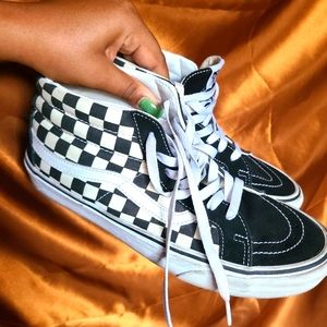 checkered high top vans